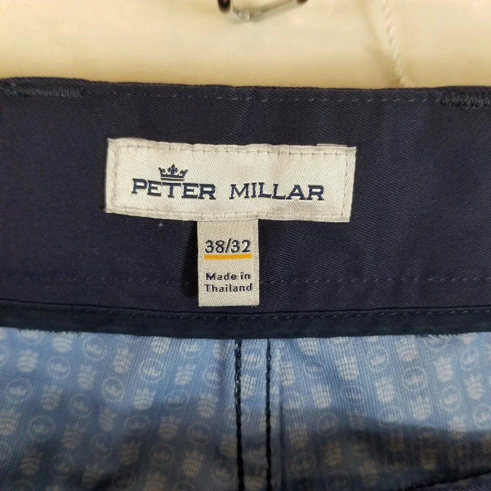 Peter Millar Tech‎ Golf Pants Mens 38x32 Navy Blue 5-Pocket Performance Chinos